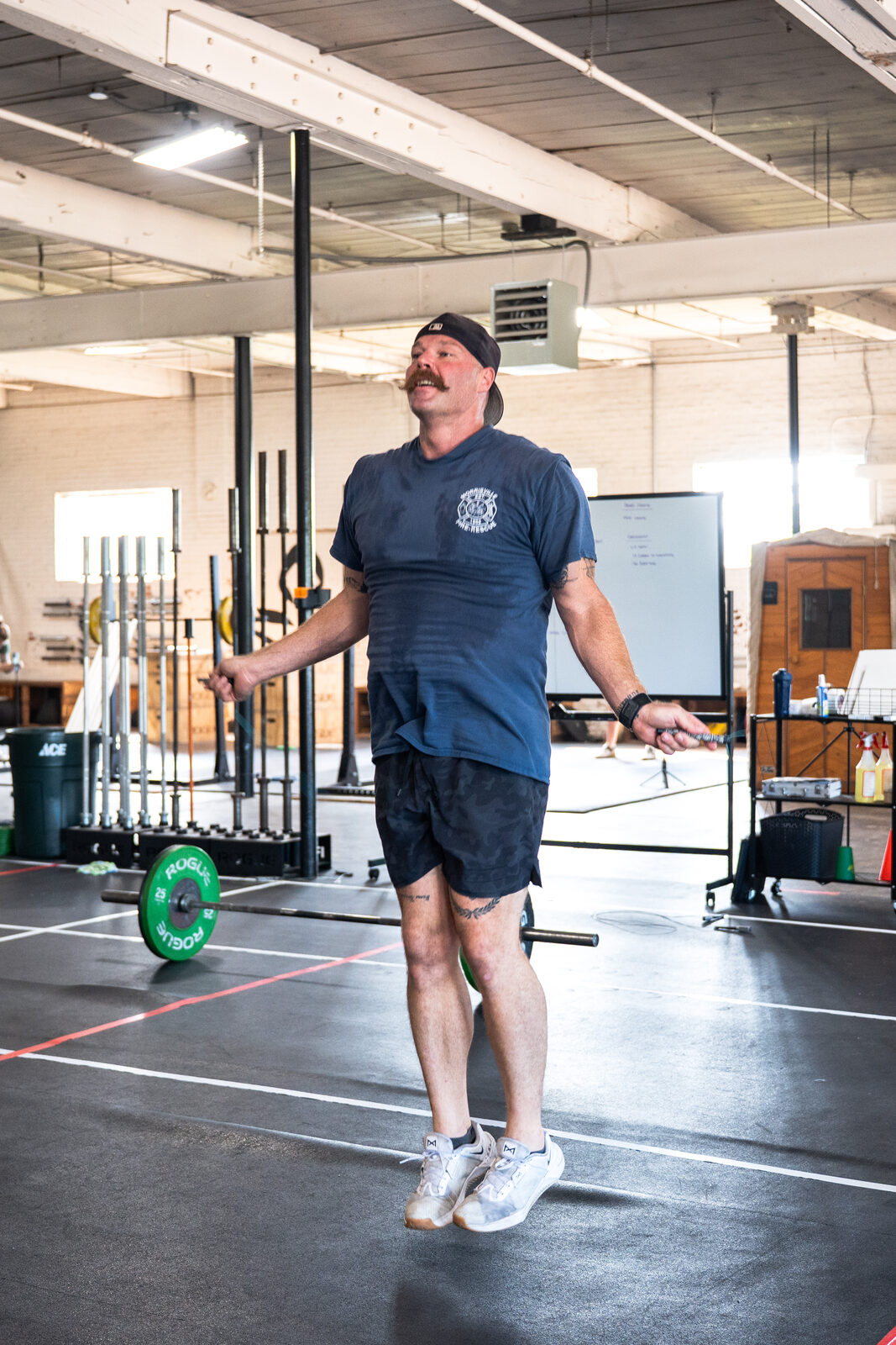 Firefighter jumping rope during a training session